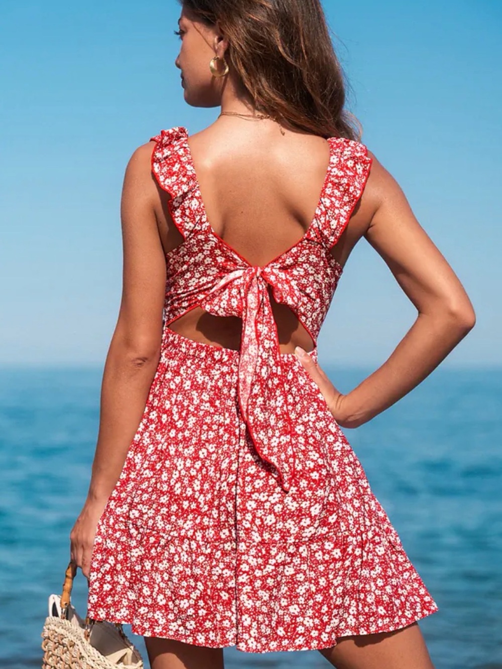 Monteau Coral Floral Tie-Back Mini Dress